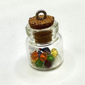 Mini Glass Necklace Pendant with Crystal Beads